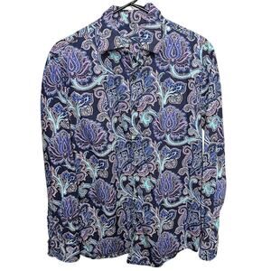 Tasso Elba Blue & Purple Paisley Button Front Long Sleeve Shirt - L